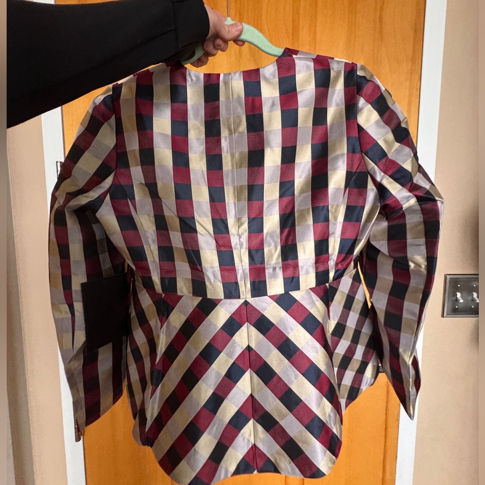 NWT Tuckernuck Medium Bordeaux Check Jacquard Zoey Top Jacket - Picture 9 of 9
